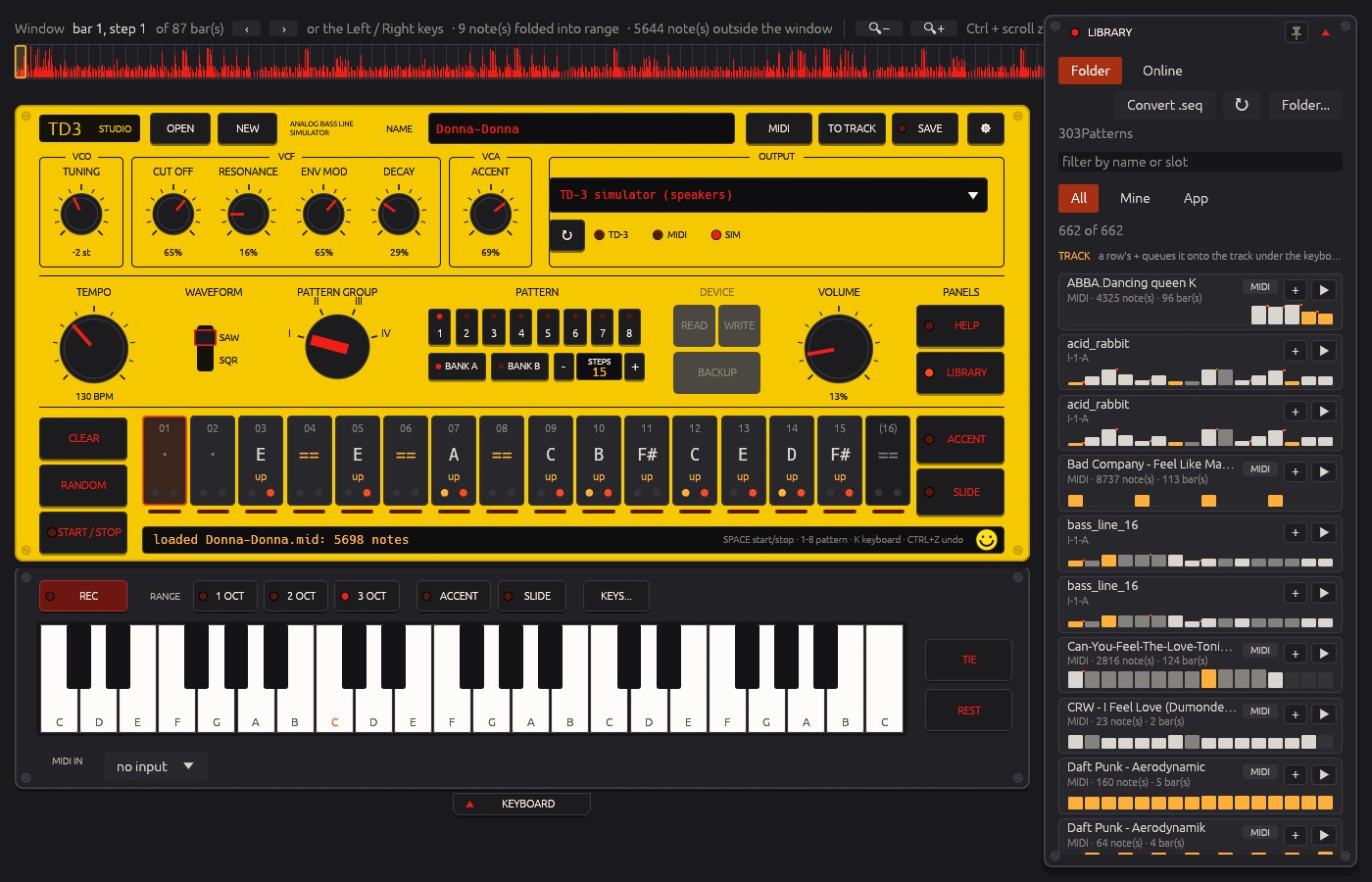 TD3 Studio: the pattern library panel