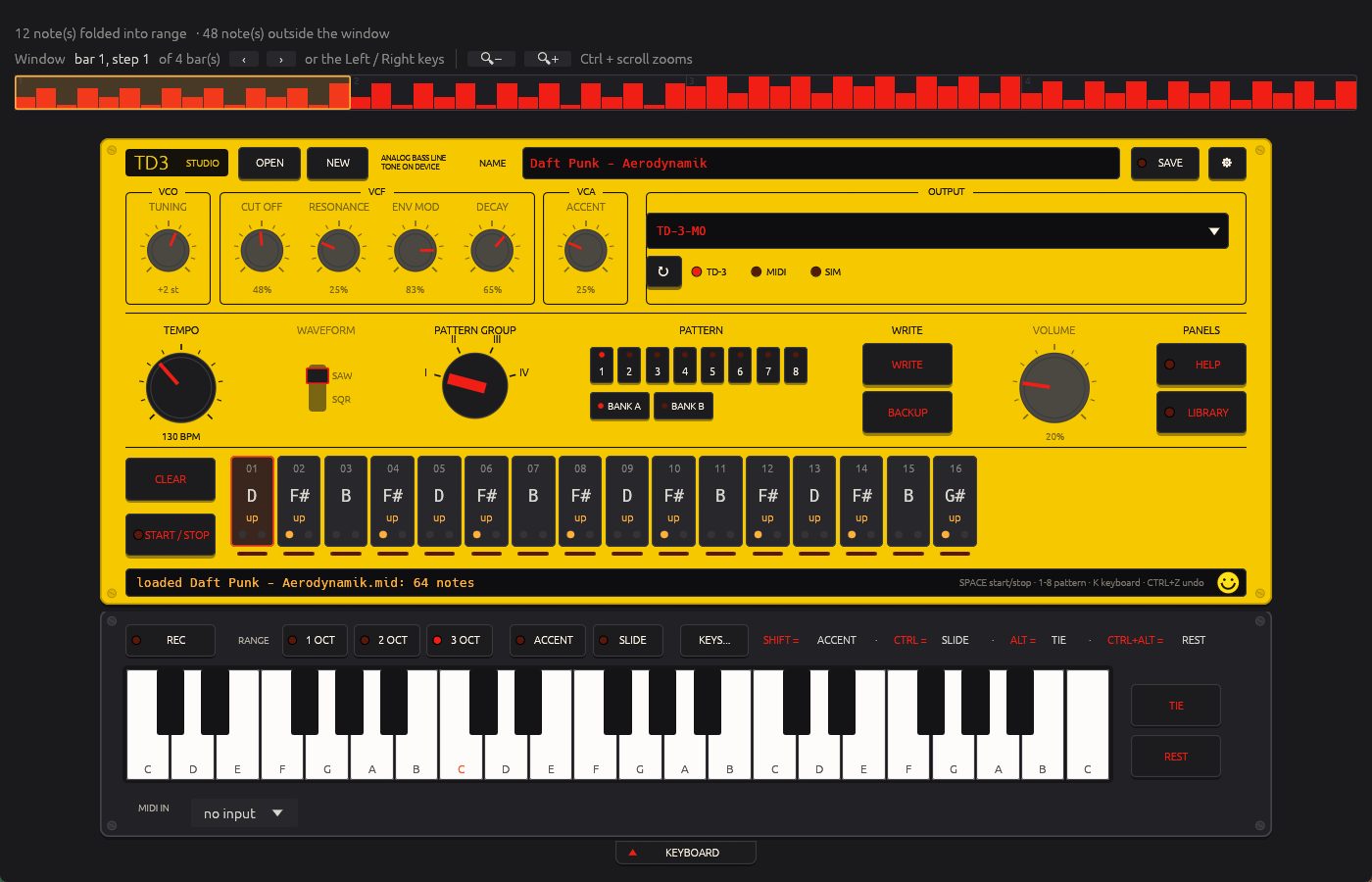 The plate: knobs, sixteen steps, keyboard
