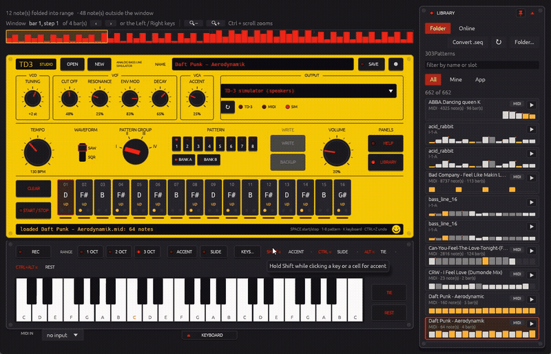 TD3 Studio: a MIDI file becomes a TD-3 pattern